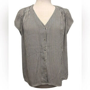 H&M Black & White Striped Cap Sleeve Button Front Blouse